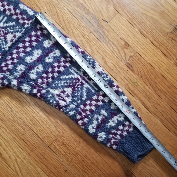 Nepal Hand Knit Wool Nordic Inspired Navy Diamond Motifs UNIQUE Sweater Rustic - Picture 9 of 13